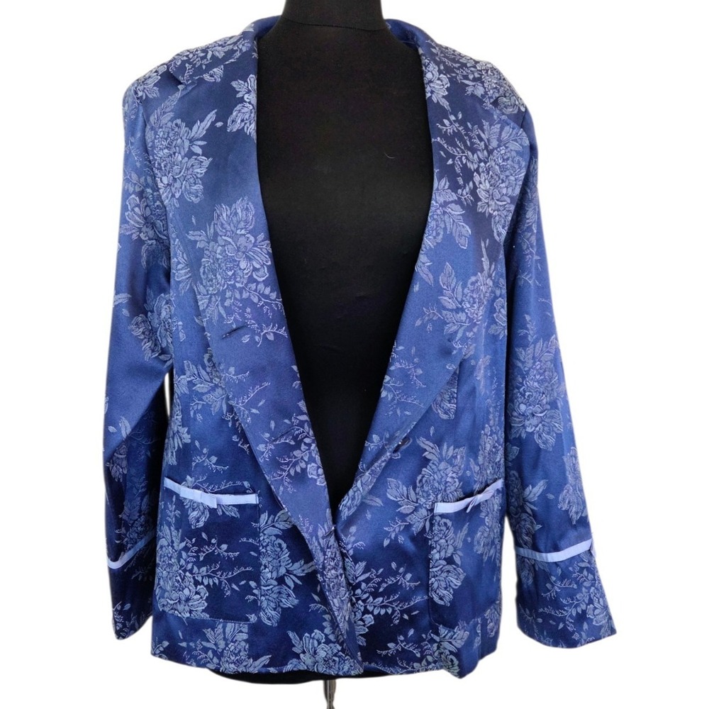 Susan Graver‎ Blazer Blue Jacket Button Up Floral Flowers Women's Plus Size 1X